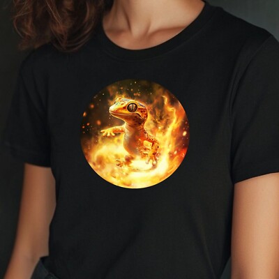 Frauen T-Shirt Gecko in Flammen Motiv Baumwolle Größe S bis 3XL