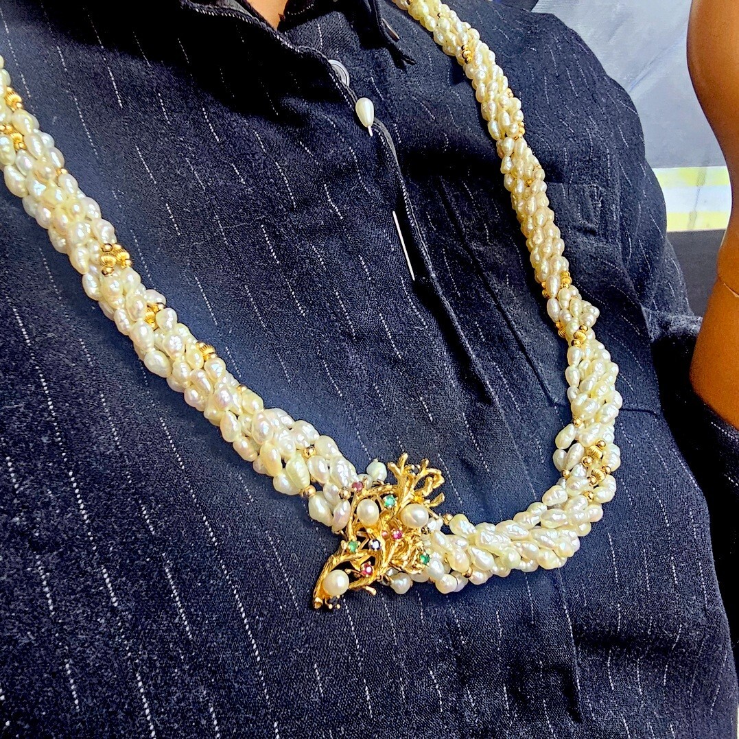 vtg Multi Strand Pearl Emerald Ruby Sapphire 14k … - image 2