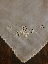 Vintage 11.5" Handkerchief White W/ Small Embroidered Floral Pattern