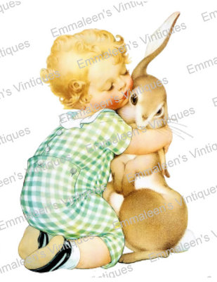 Vintage Image Shabby Nursery Child And Easter Bunny Wateslide Decals KID613