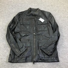 John Varvatos Jacket Mens 52 Brown Leather Military Full Zip Pockets L736P4 Y700