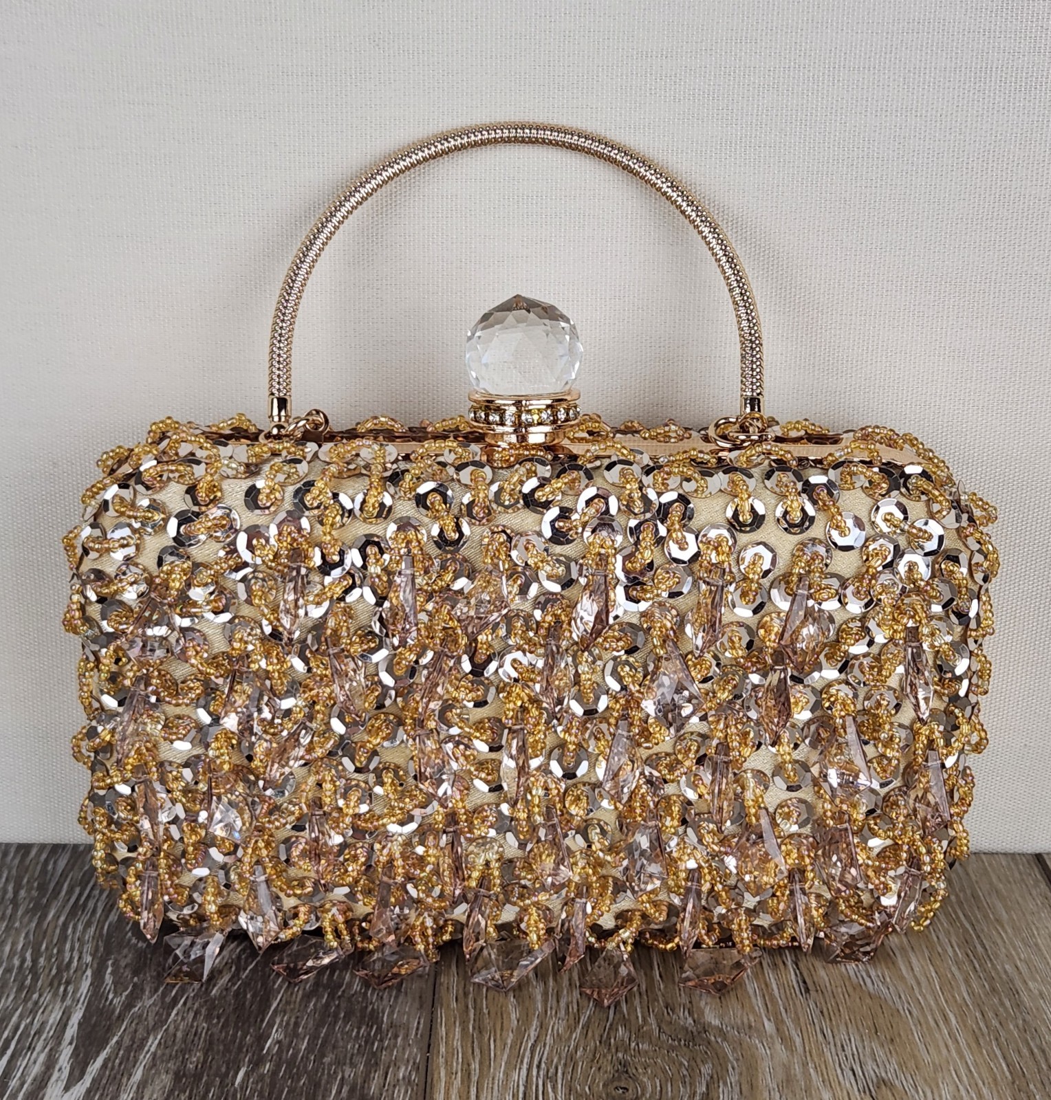Luxury Gold Beaded Crystal Evening Bag – Rhinestone Formal Clutch Purse