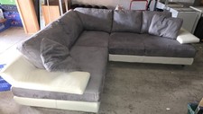 Sofology Cream Leather & Grey Suede L Shaped Corner Sofa - Pre Owned 