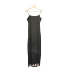 Vintage 90's Byer Too California Black Beaded Floral Mesh Maxi Dress Medium