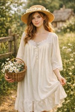 Vintage Victoria s Secret Ivory nightgown Cottage Core Romantic Cotton Sz Large