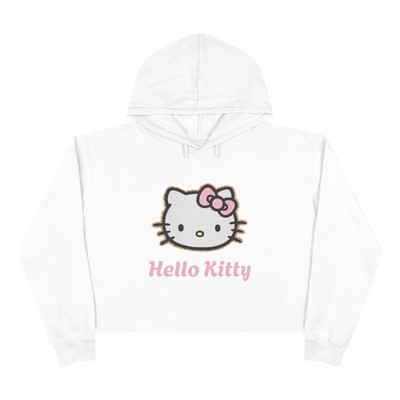 Hello Kitty Cropped Hoodie   Cute Pink Bow Graphic Crop Sweatshirt