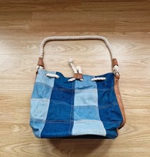 Denim Patchwork Shoulder Bag With Pockets M/L