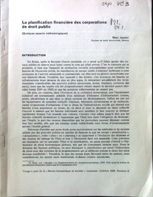 La planification financière des corporations de droit public. (Quelques aspects