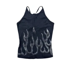 Vintage Venus Black Flame Print Tank Top Spaghetti Strap Clubwear Womens Medium