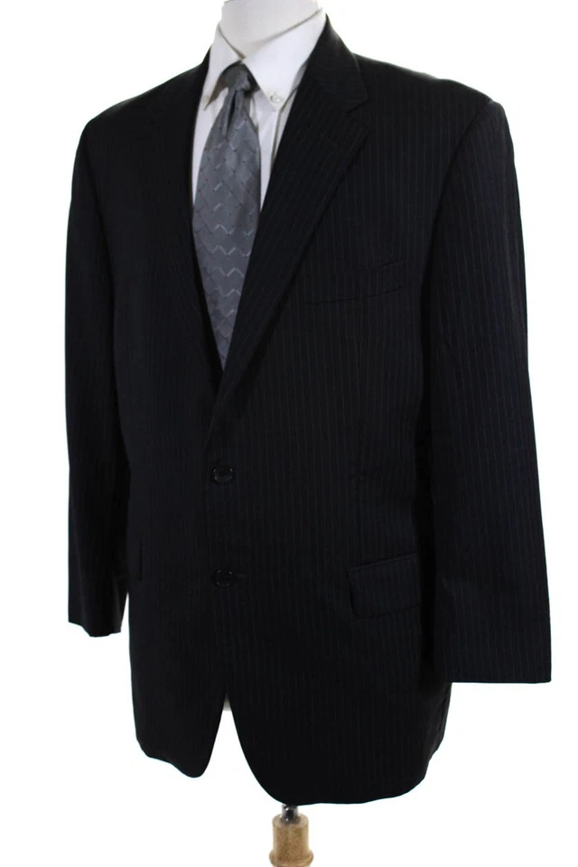 Hickey Freeman Mens Striped Two Button Blazer Jacket Black Size 44 Regular - Image 3 of 4