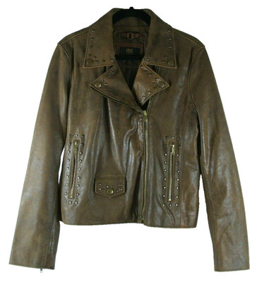 NEW, Fry Vintage Stud Biker Jacket in Brown size XL  #C1333