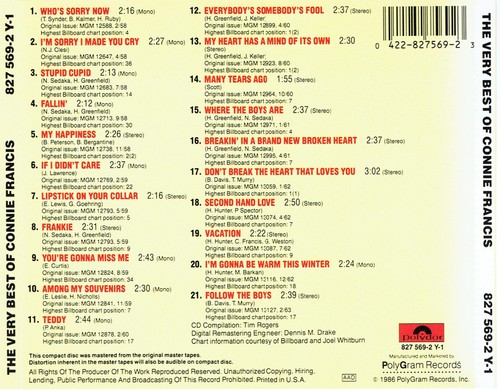 (CD) Connie Francis – The Very Best Of Connie Francis -Connie's 21 Biggest Hits! - Bild 2 von 2