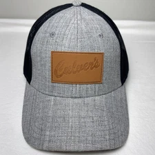 RARE Culver's Restaurants Leather Patch Black Mesh Gray Trucker Snapback Hat Cap