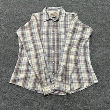 Wrangler Button Down Womens Large Brown Blue Plaid Pearl Snap Western Shirt L