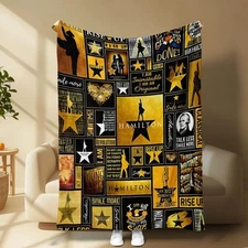 Hamilton Musical Fan Soft Flannel Blanket, Classic Quotes & Silhouettes Design