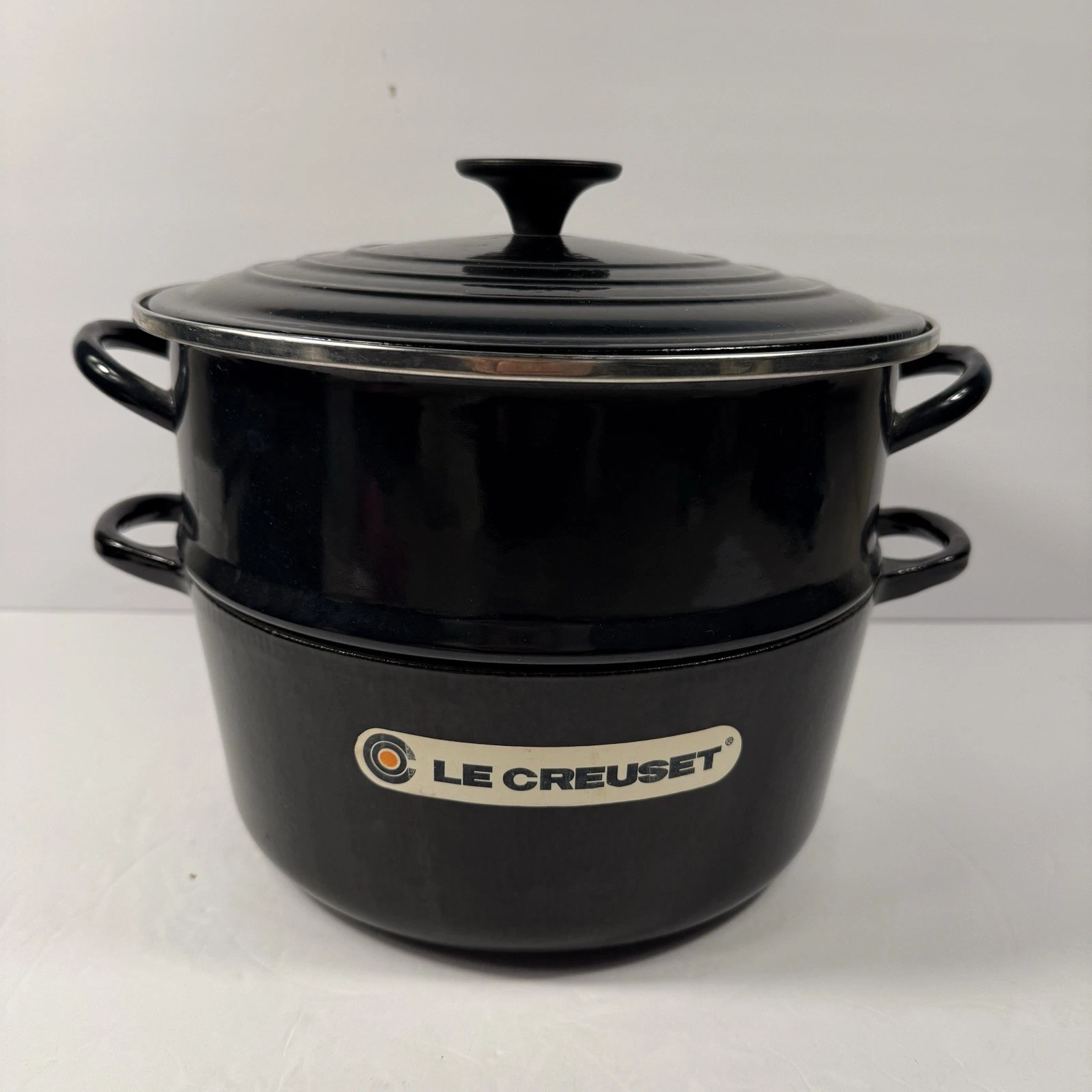 Vintage Le Creuset 24cm Dutch Oven With Enameled Steamer Basket Black 4.5QT