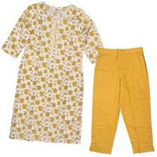 Yellow Floral Kurta Matching Set Pants Bollywood Ethnic Wear Indian Boho Kurti