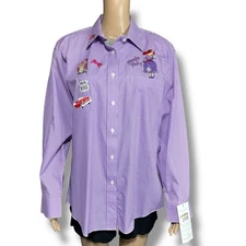 Vintage Ruby Sport Womens Red Hat Society Button Down Shirt Top Purple Red Med