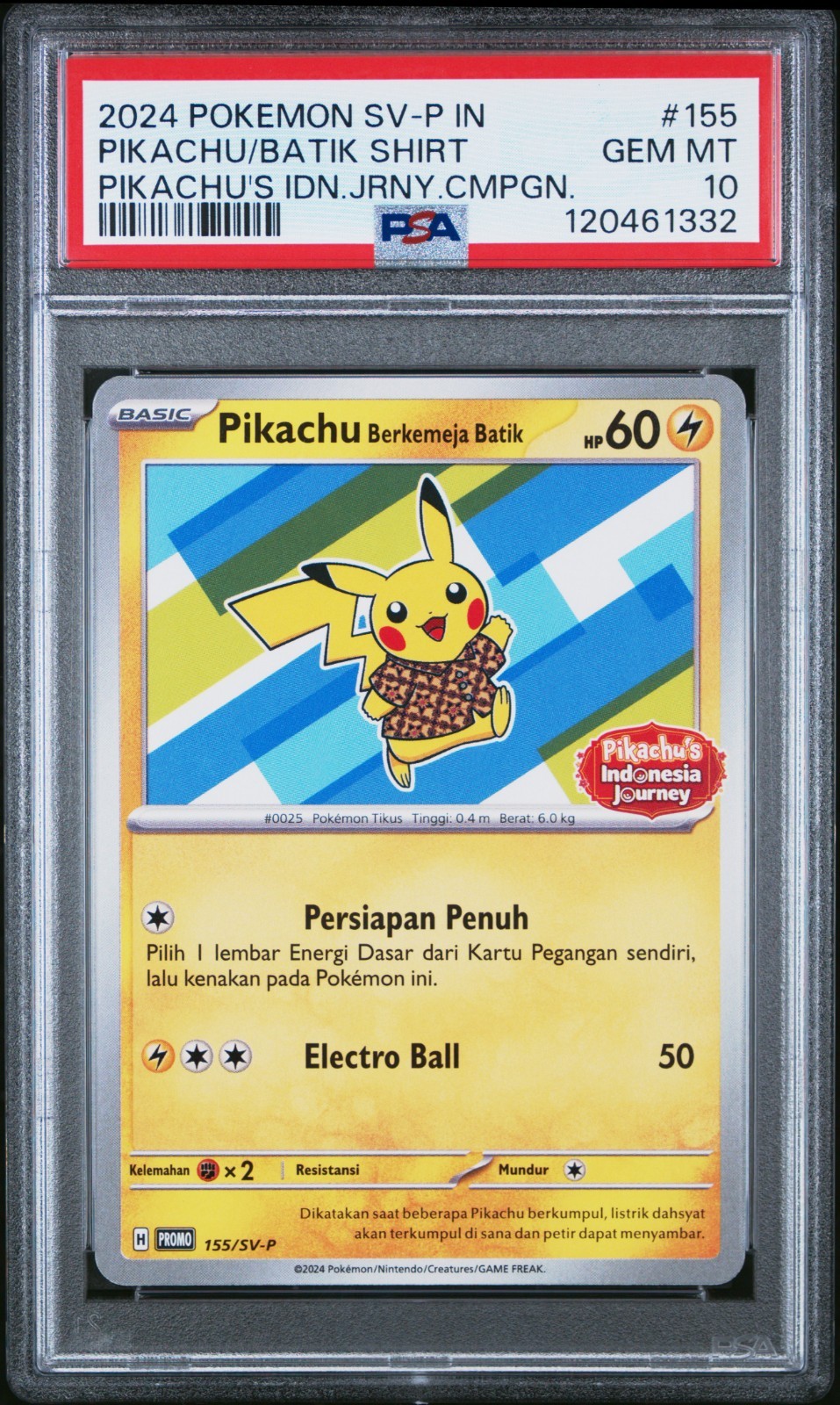 PSA 10 - Pikachu Berkemeja Batik 155/SV-P - Indonesia Journey Promo Pokemon