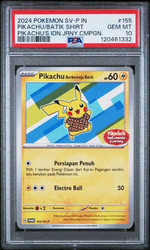 PSA 10 - Pikachu Berkemeja Batik 155/SV-P - Indonesia Journey Promo Pokemon