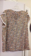 New Lace Petal Sleeve Multi-Color Floral Shirt Light V-Neck Blouse w/ Hem XL Top