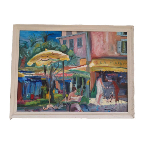 Peinture huile Sur Toile Provence Paysage Architecture Tableau Encadré Signé - Photo 1 sur 10