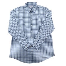 Mizzen Main Shirt Mens XL Blue Check Trim Fit Stretch Performance Dress Button