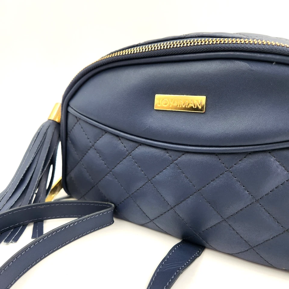 Bolso Bandolera Joy & Iman Diamante Acolchado Cuero Azul Cartera 2 Lados 4 Secciones Foto 3 de 4