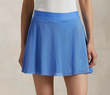 RLX RALPH LAUREN EYELET FLARE INTERLOCK SKORT SUMMER BLUE GOLF TENNIS NEW NWT