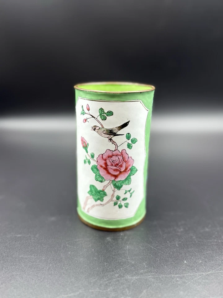 🌸 Antiguo soporte de cepillo chino pintado a mano - Famille Rose Foto 3 de 4