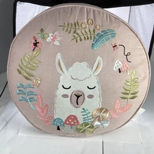 Urban habitat Kids Throw Pillow Boho Eclectic Decor Llama Embroidered Pink