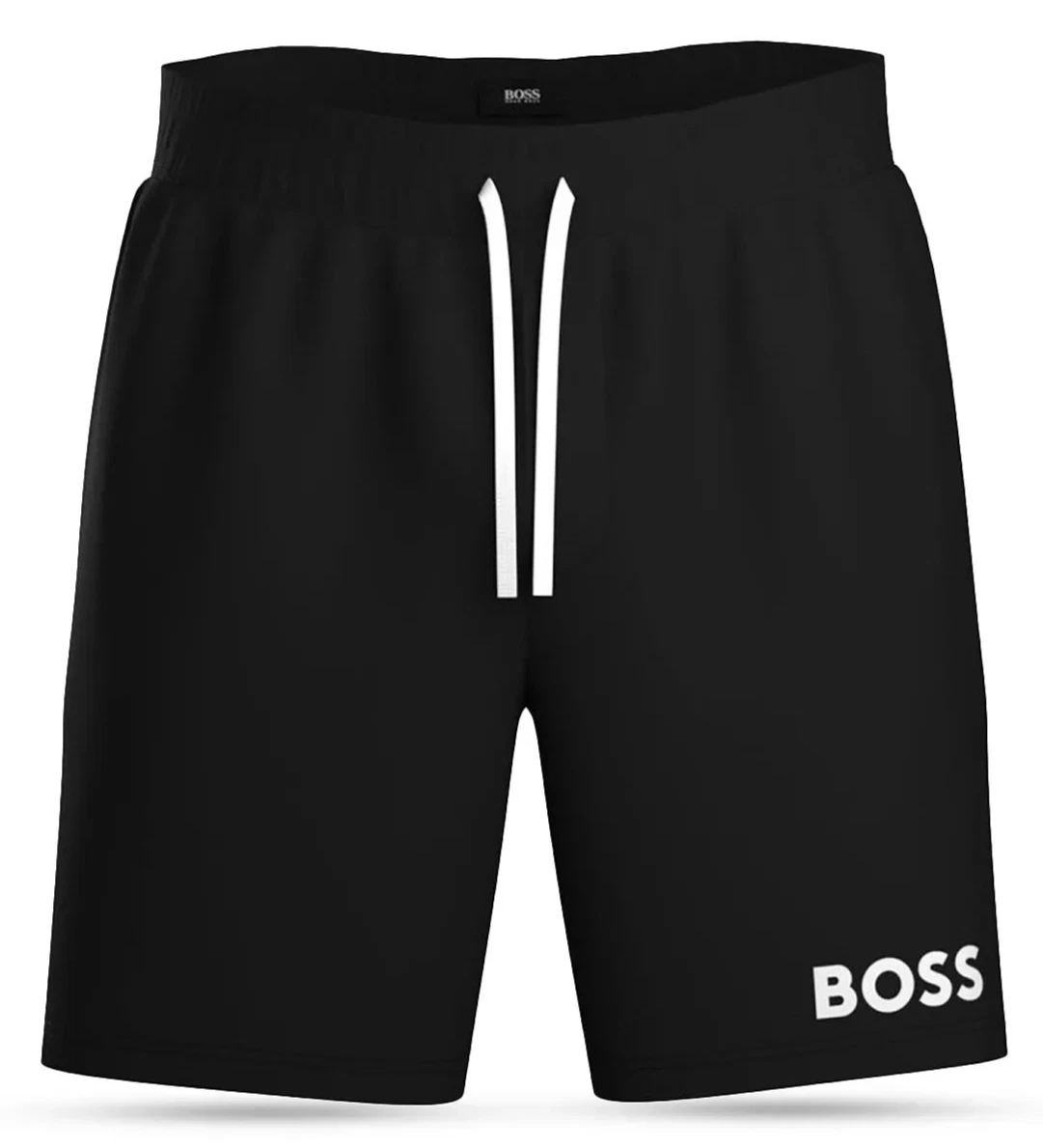 HUGO BOSS $79 Ease Cotton Logo Print Shorts Size M Drawstring NEW Black 50469713