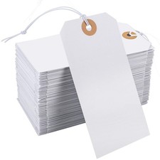 200pack White 4.72x 2.36inches Paper Tags with Elastic String, Reinforced Hol...