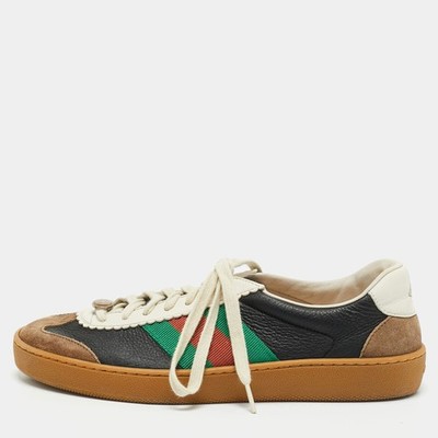 Gucci Sneaker G74 Größe 40 schwarz Leder und Wildleder Web Schnürung