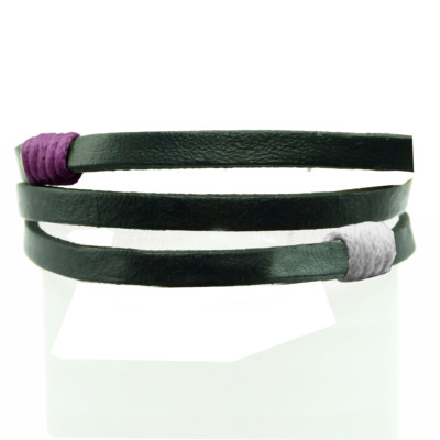 ARMBAND Herren oder Damen verstellbar LEDER SCHWARZ 3 Streifen Baumwolle weiß und lila