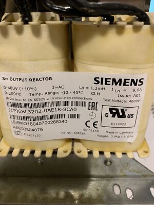 (UP TO 7) 6SL3202-0AE18-8CA0 SIEMENS Output Reactor 0-480V 9.0A New Open Box