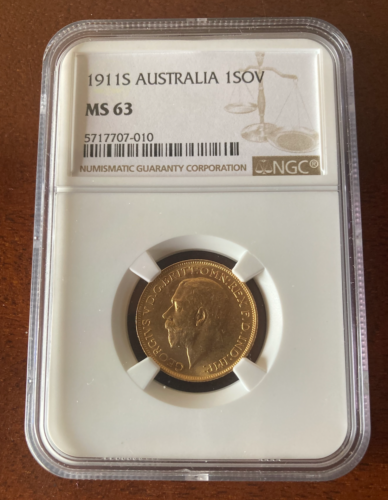 Australien 1911S Gold Sovereign NGC MS63 Sydney Neuwertig George V - Bild 1 von 2