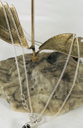 Pink Oval Quartz Silver Necklace 24” Scroll Wire Glass Pendant 2.75” Cable Chain - Picture 7 of 7