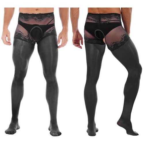 Herren Strümpfe glänzend transparent Strumpfhose ultradünn durchsichtig Overknee Socken - Bild 115 von 161