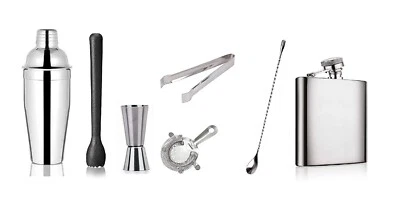 Acier Inoxydable 7 Pièces Barman Martini Ensemble Kit Barre Accessoires Voyage - Photo 1/4
