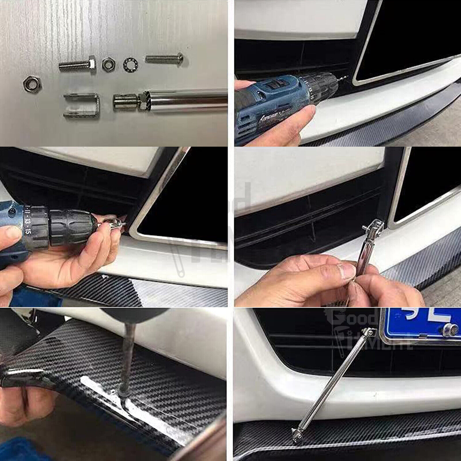 Carbon Fiber Front Bumper Lip Spoiler + Strut Rods For Jeep Grand