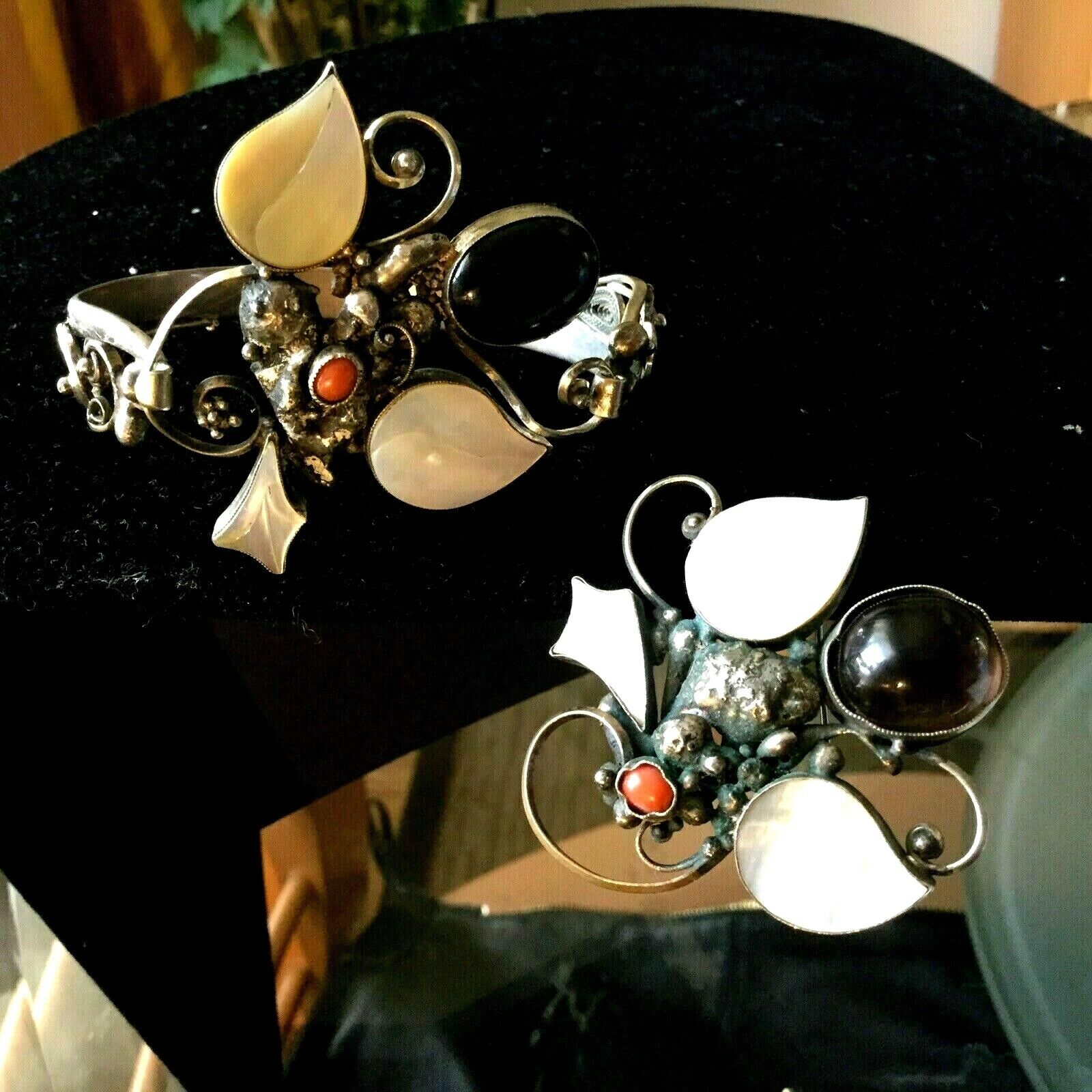 Vintage custom handmade silver 2 pieces set: bracelet and brooch/pendant