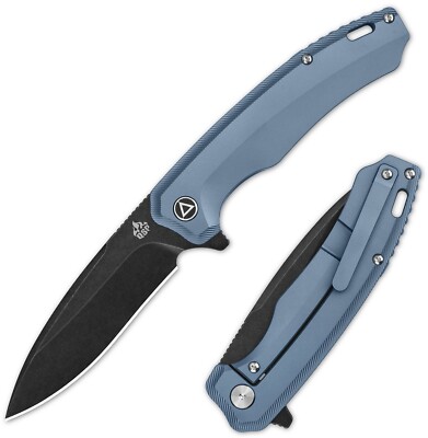 QSP Knife Woodpecker Folding Knife 3.75'' M390 Steel Blade Blue Titanium Handle