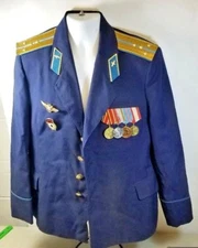 VINTAGE RUSSIAN RUSSIA 1980 AIR FORCE OFFICER TUNIC JACKET WITH MEDALS 56C