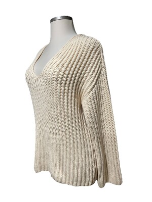 H&M Wool Blend Light Beige Knit Oversized Fit Sweater Womens Size M NWT 