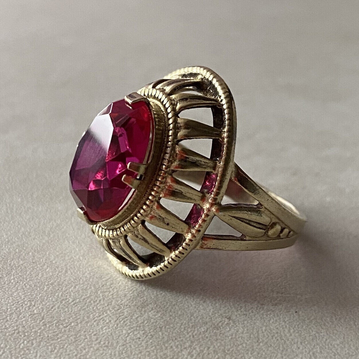 Vintage Soviet Era Silver 875 Gilt Ring Ruby - image 3