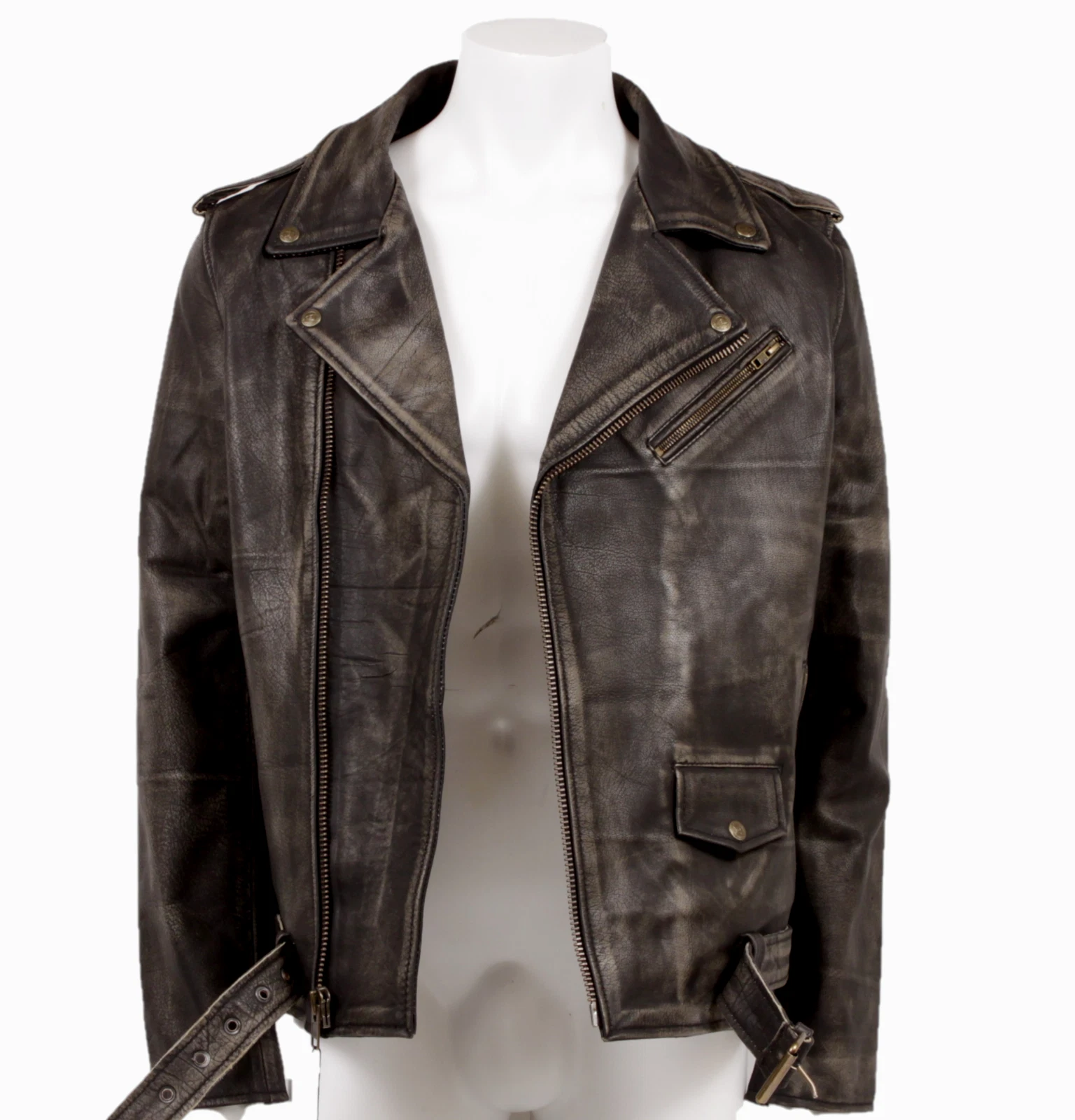 Men's Motorcycle Biker Genuine Buffalo Skin Leather jacket Brando Style Black image 11