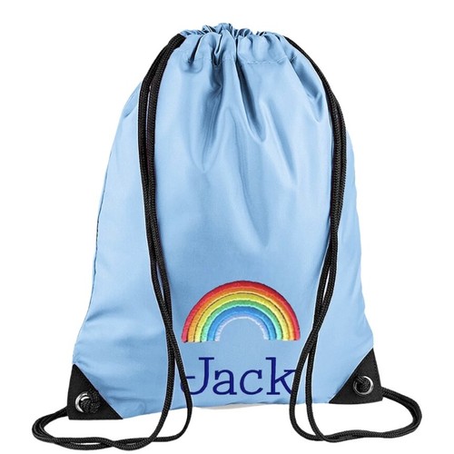 Personalised embroidered Rainbow drawstring bag - PE Kit, swimming, school - Picture 8 of 14