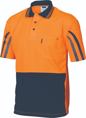 DNC Workwear Hi Vis Cool Breathe Polo Shirt With Printed Stripe Sleeve ...
