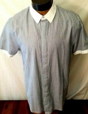 Buffalo David Bitton Blue & White Stripe Cotton Short Sleeve Dress Shirt XL MINT